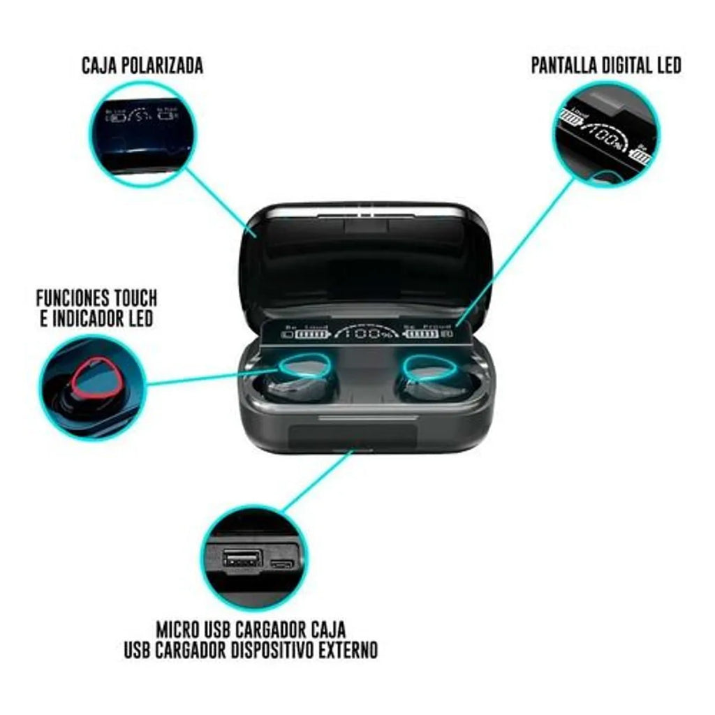 AUDIFONOS INALAMBRICOS INTELIGENTES M10 TWA RECARGABLES.