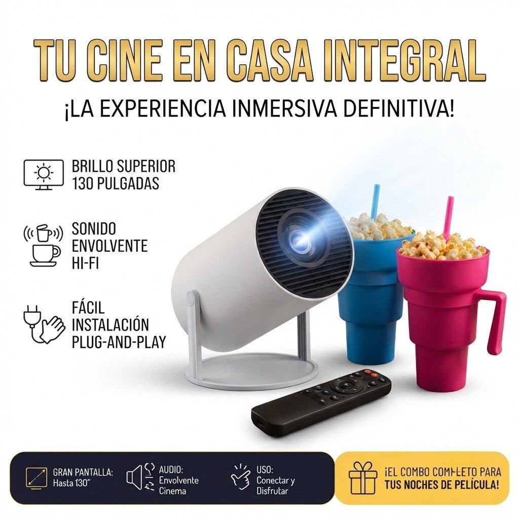 COMBO CINE EN CASA PROYECTOR X2 VASOS